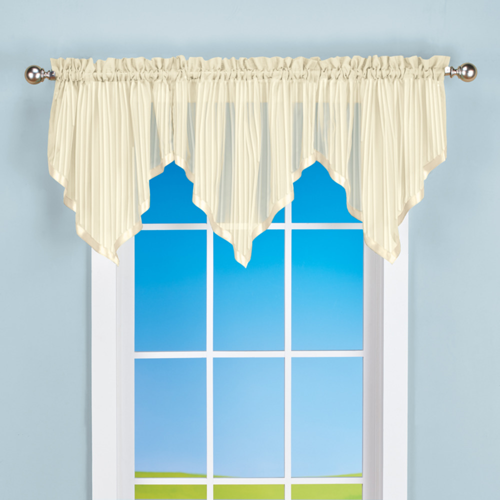 Striped Scalloped Ivory Window Valance Set